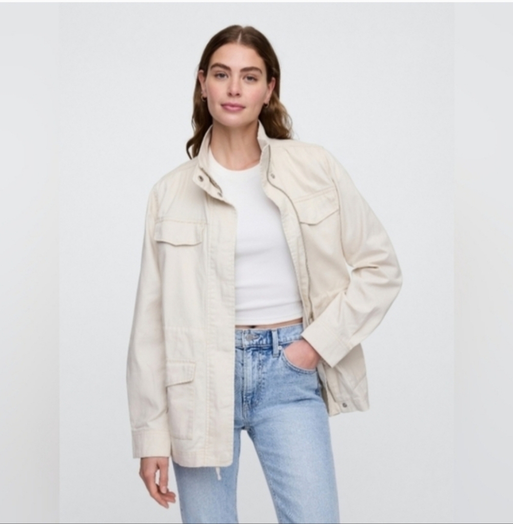 Cream Canvas Utility Jacket - Women